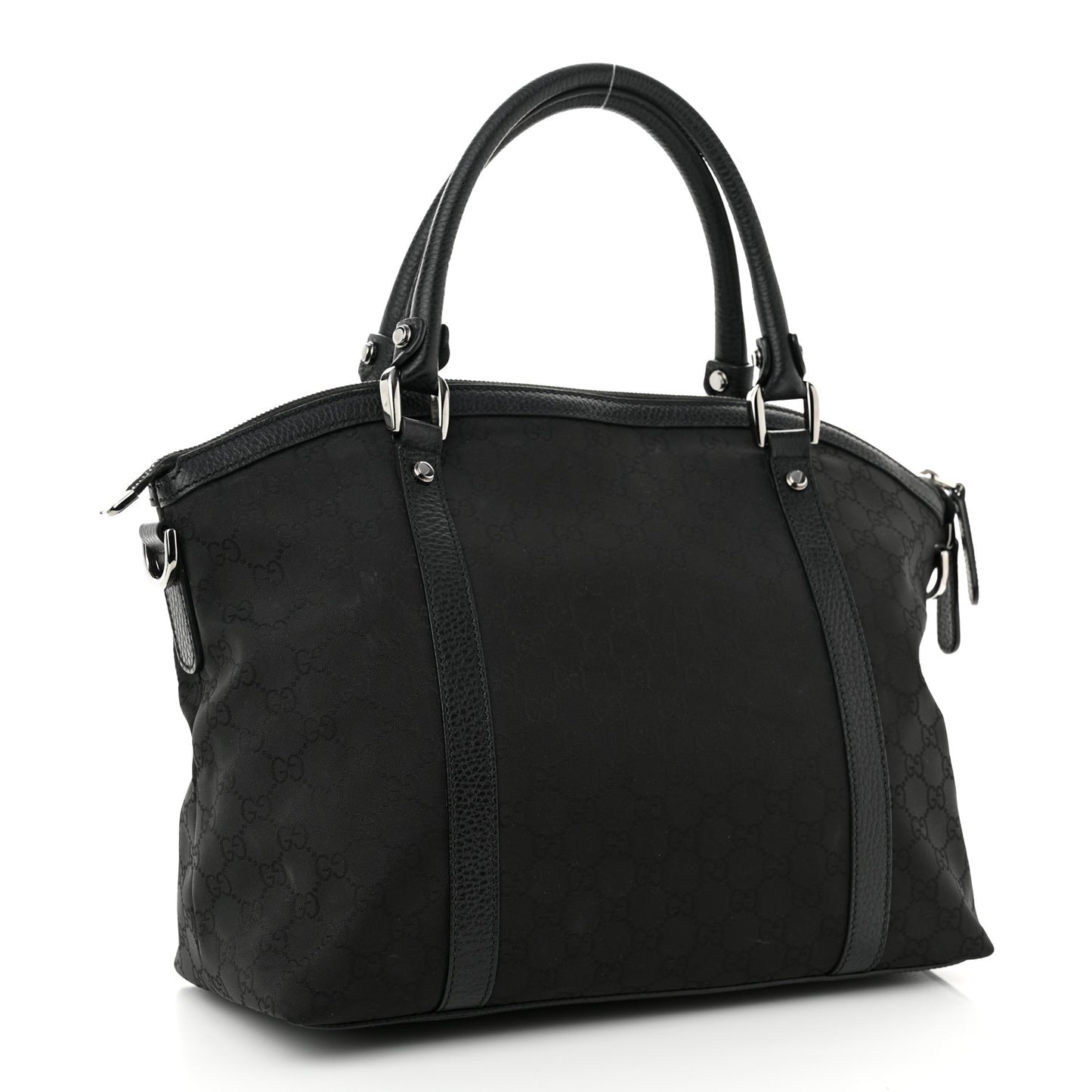 Nylon Monogram Medium GG Charm Dome Satchel Black