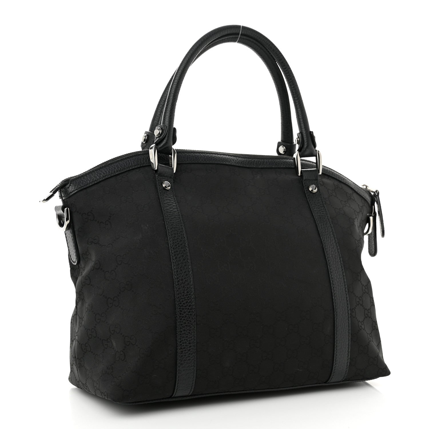 Gucci Nylon Monogram Medium GG Charm Dome Satchel Black 3 of 12