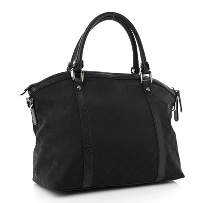 Gucci Nylon Monogram Medium GG Charm Dome Satchel Black 3 of 12