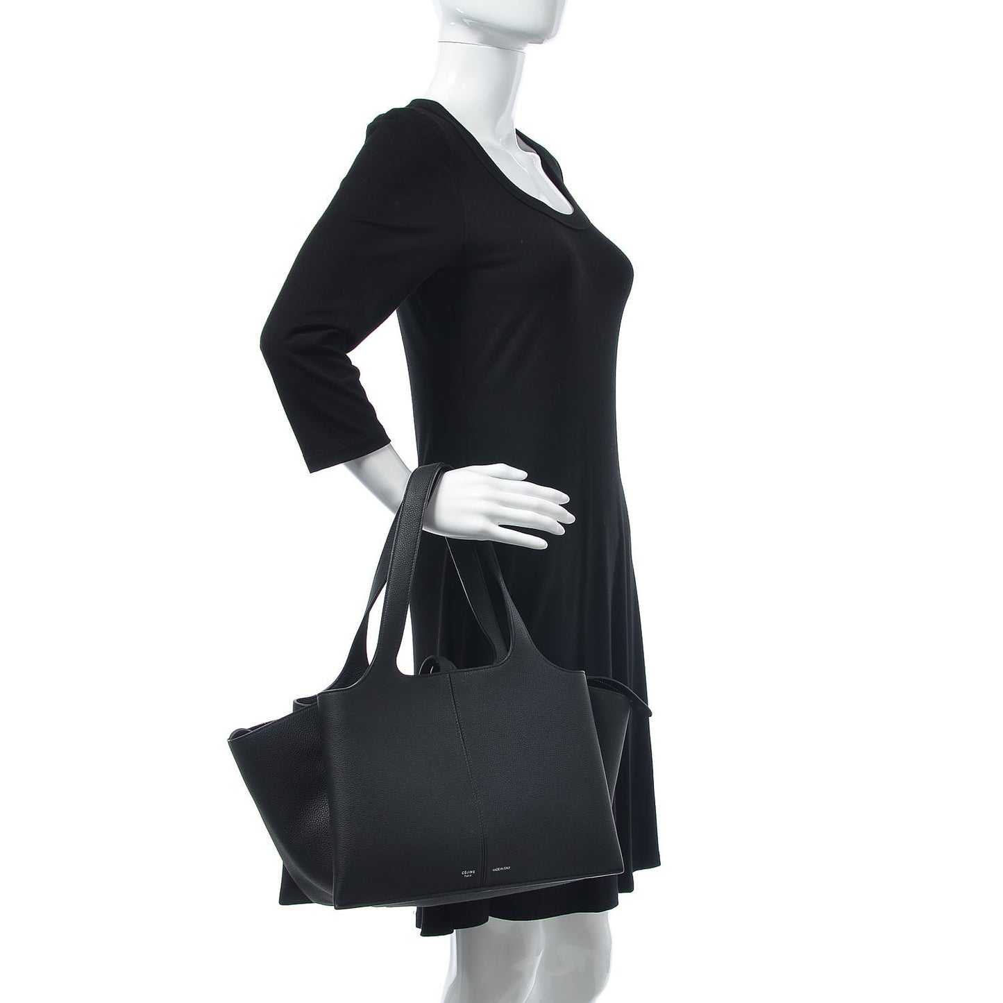 Baby Grained Calfskin Medium Tri-Fold Bag Black