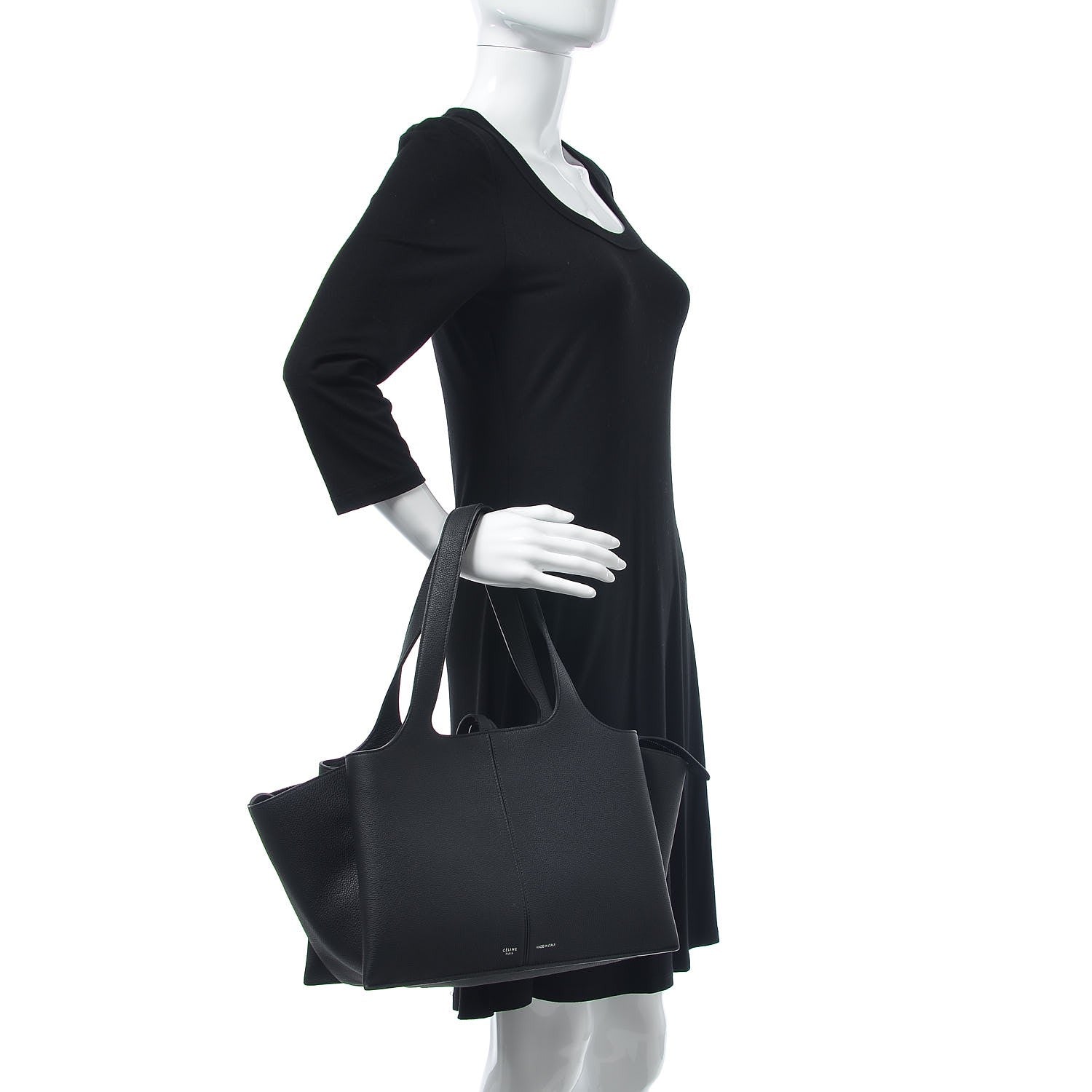 Celine Baby Grained Calfskin Medium Tri-Fold Bag Black 2 of 8