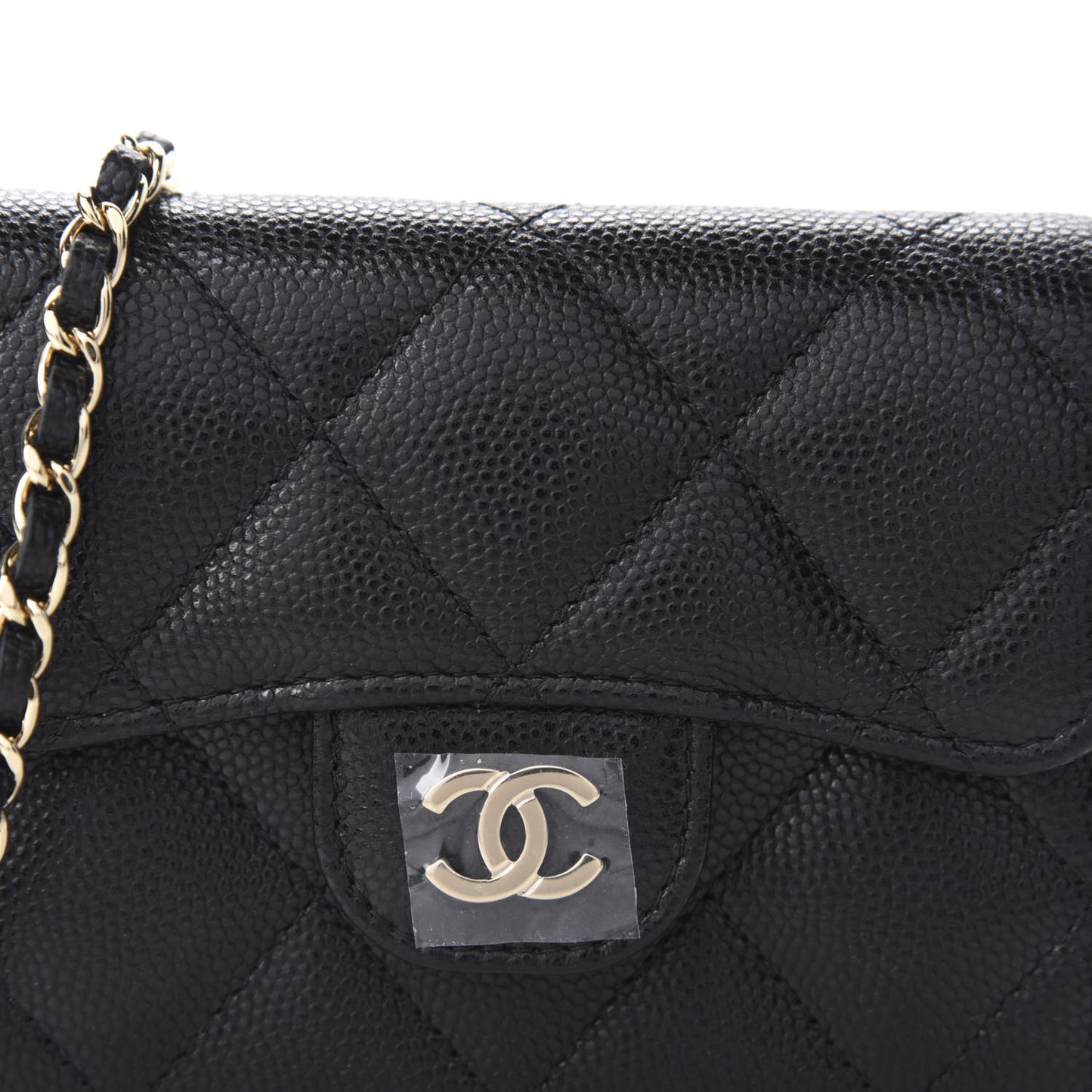 Caviar Quilted Flap Card Holder On Chain Black