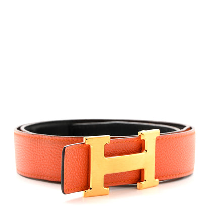Hermes Box Togo 32mm H Belt 85 34 Black Orange 2 of 7