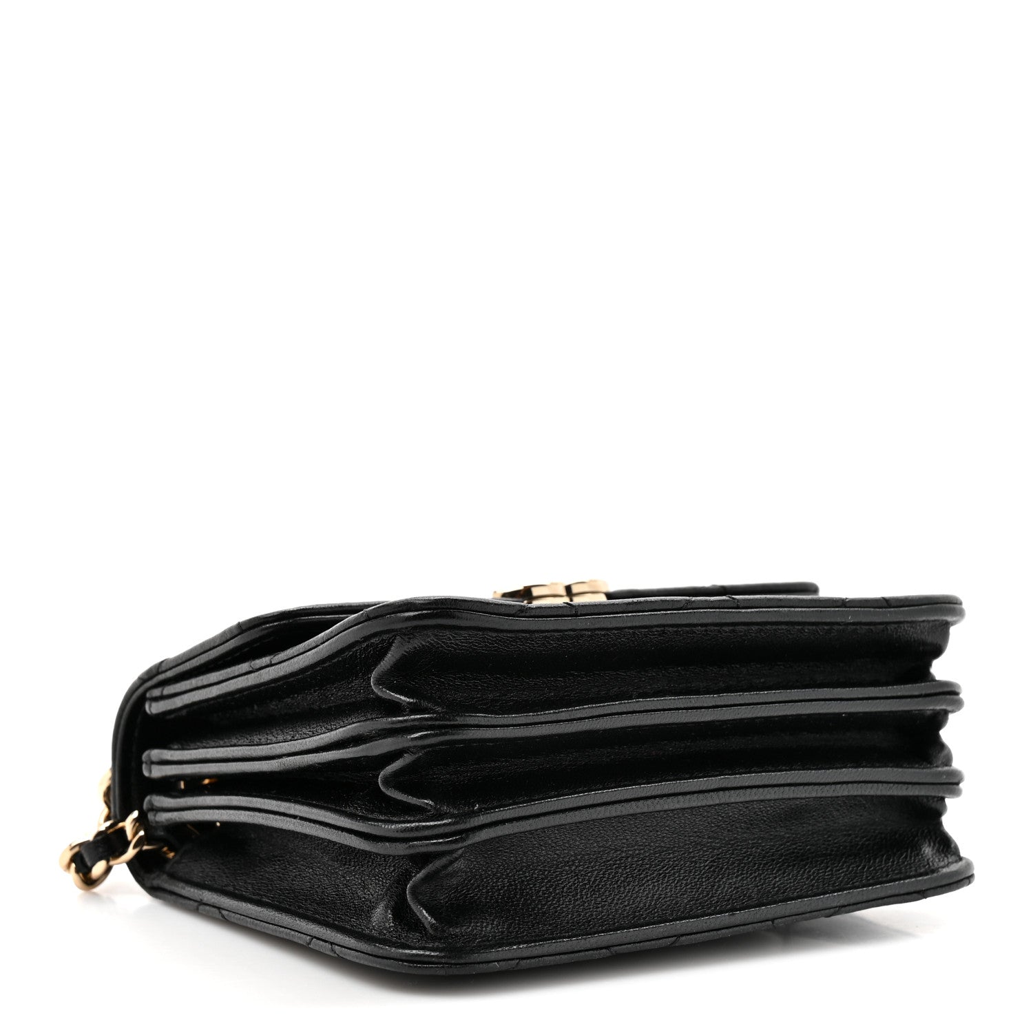 Chanel Lambskin Metal Quilted Top Handle Flap Clutch With Chain Black 4 of 11