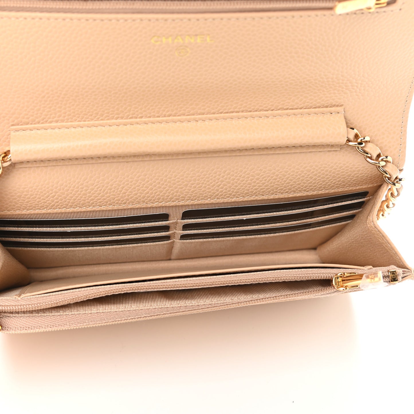 Caviar Quilted Wallet On Chain WOC Beige
