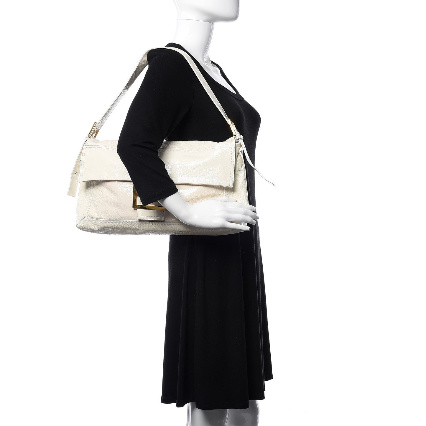 Vitello Naplak Large Convertible Baguette White