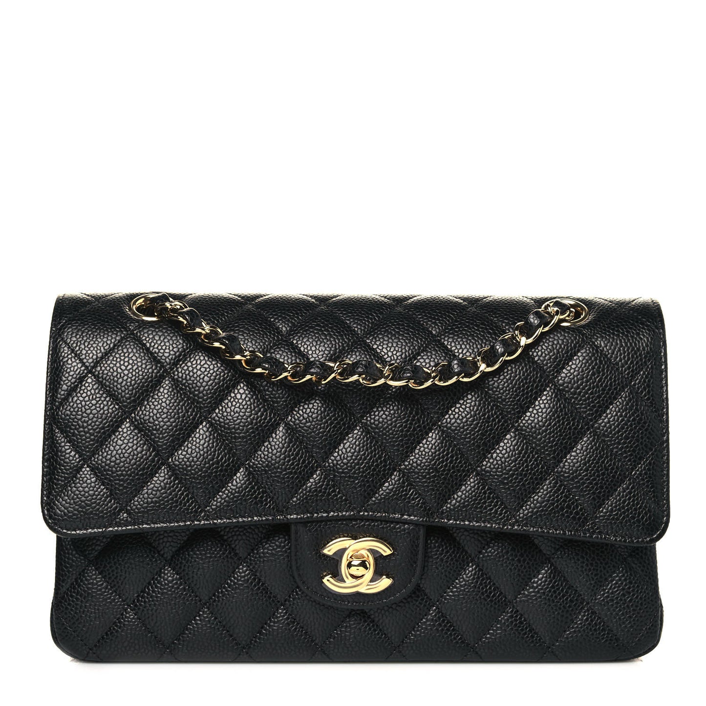Caviar Quilted Medium Double Flap Black