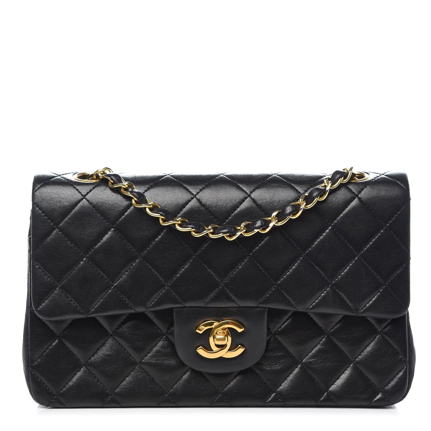 Lambskin Quilted Small Double Flap Black