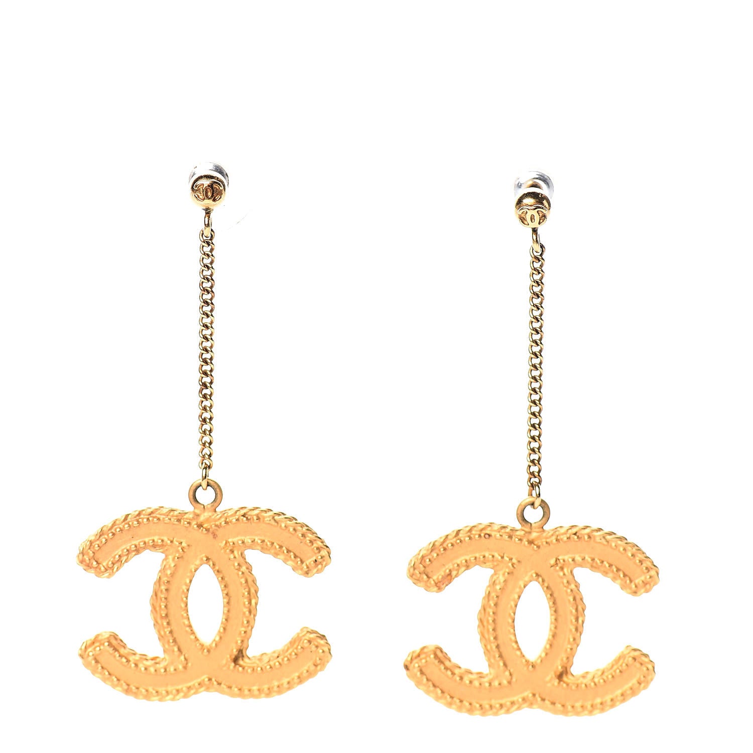 Chanel CC Drop Earrings Matte Gold 1 of 9