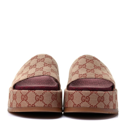 Gucci Canvas GG Monogram Angelina Platform Slide Sandals 37.5 Beige Ruggine 3 of 8