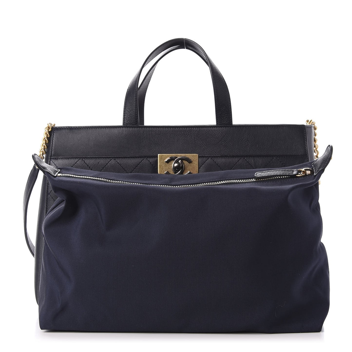 Calfskin Stitched Large Straight Lines Shopping Tote Navy