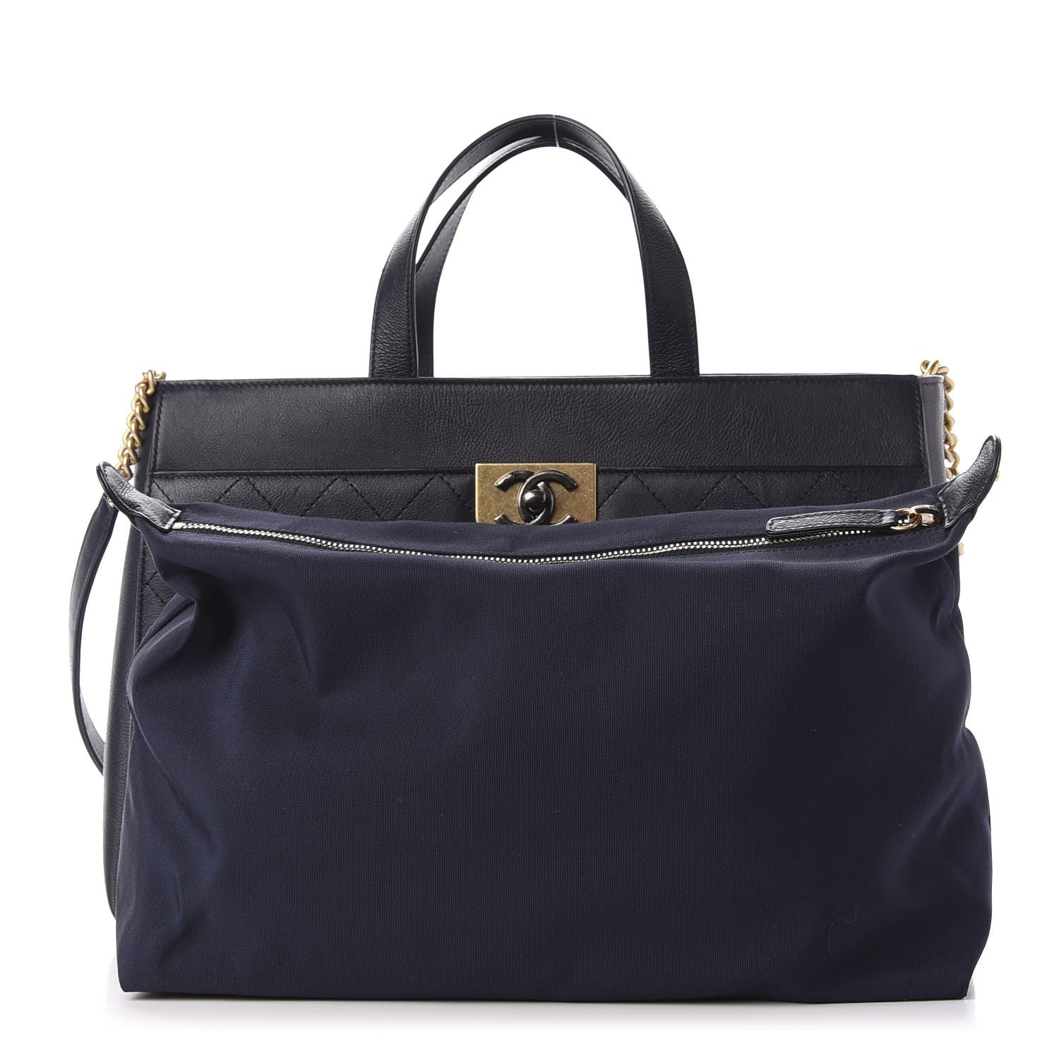 Chanel Calfskin Stitched Large Straight Lines Shopping Tote Navy 3 of 12