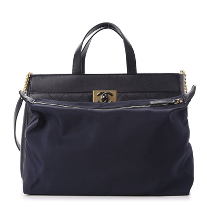 Chanel Calfskin Stitched Large Straight Lines Shopping Tote Navy 3 of 12