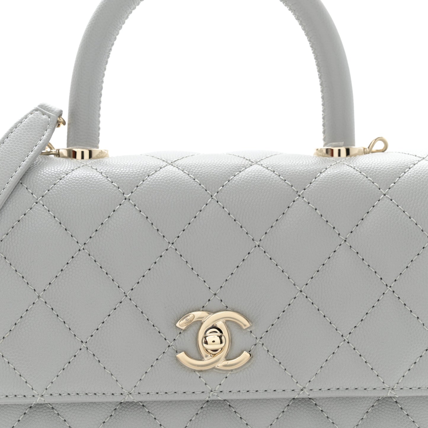 Caviar Quilted Mini Coco Handle Flap Light Grey