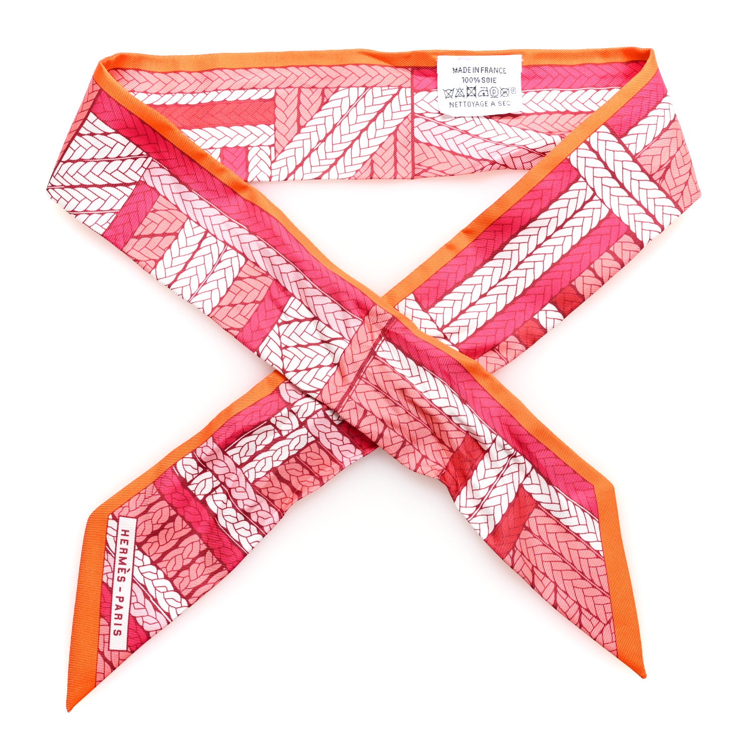 Hermes Silk Tresses H Twilly Rose Vif Orange White 1 of 4