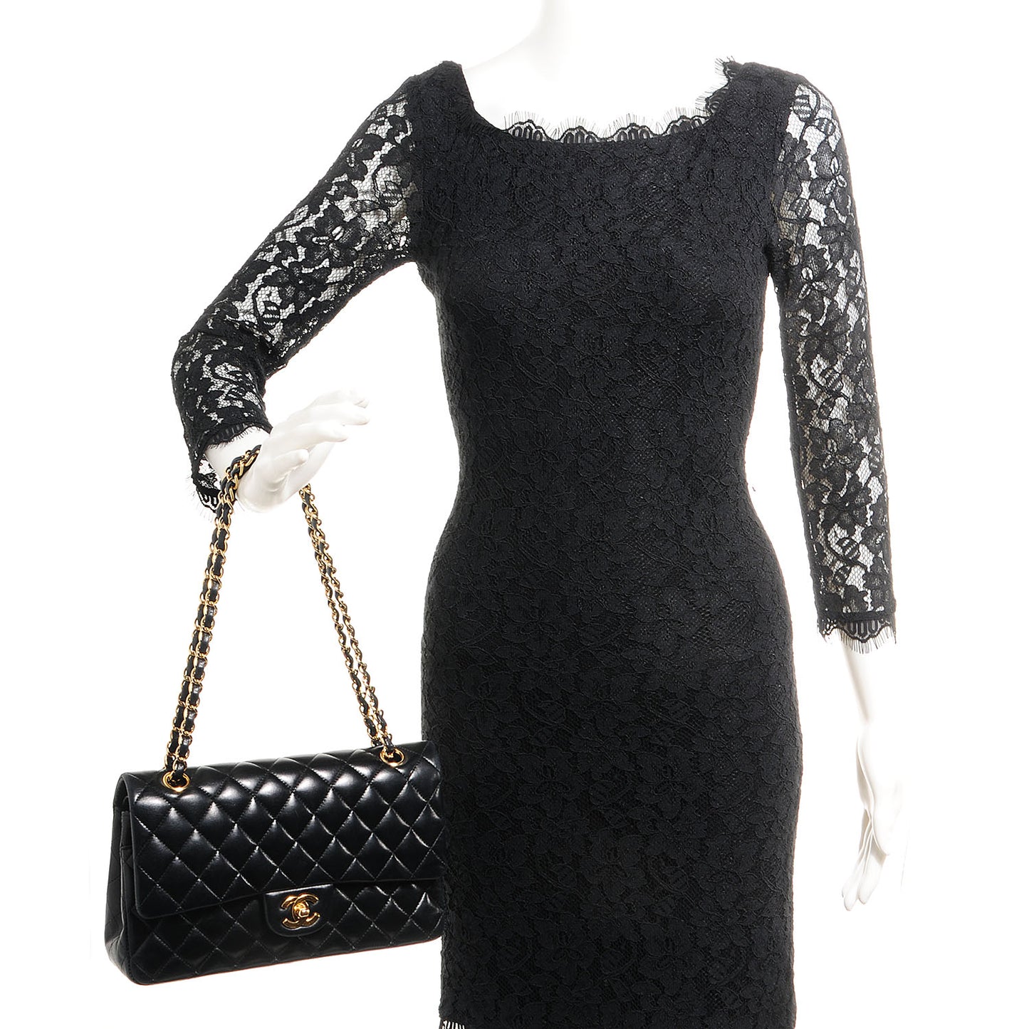 Lambskin Medium Double Flap Black