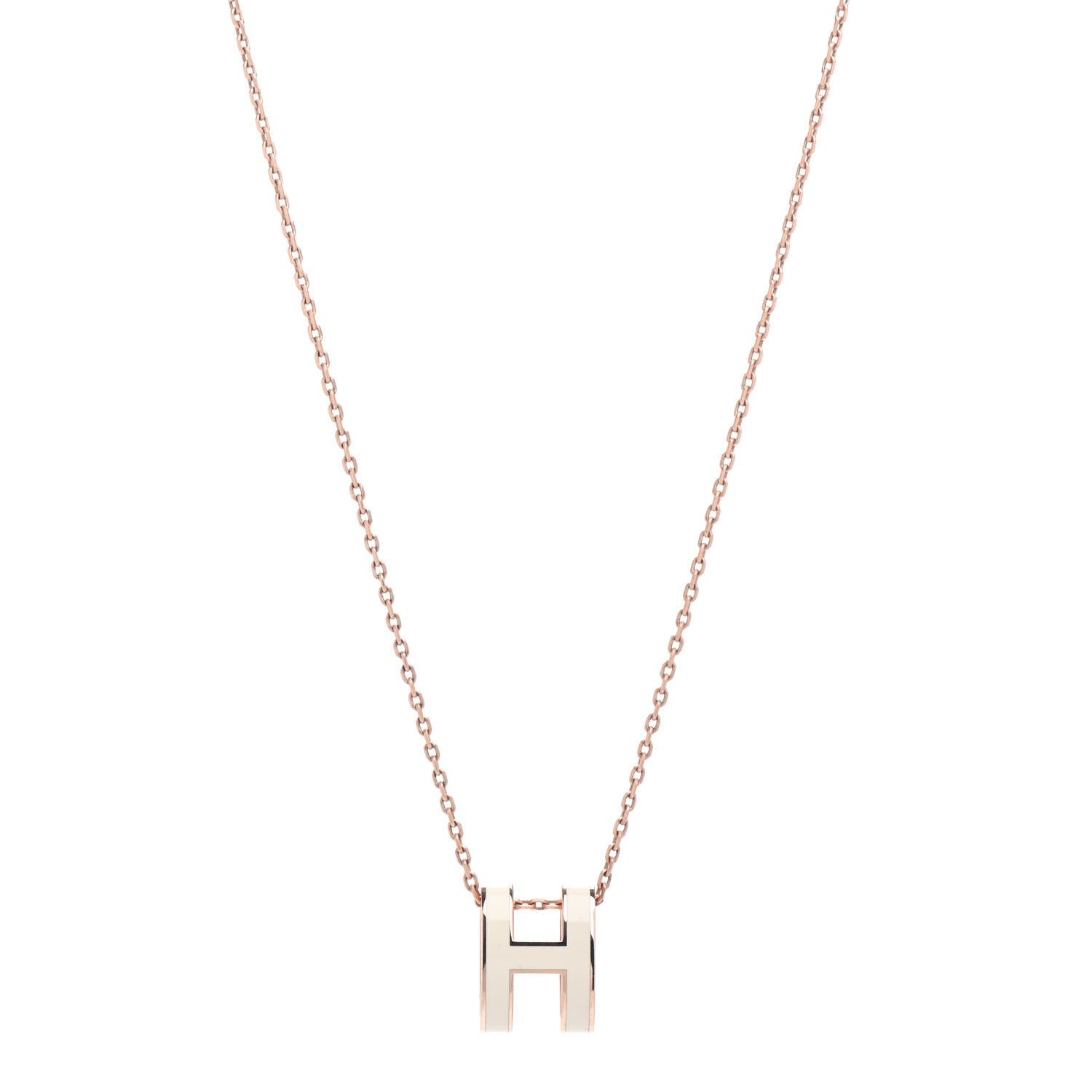 Hermes Lacquered Rose Gold Pop H Pendant Necklace White 1 of 5