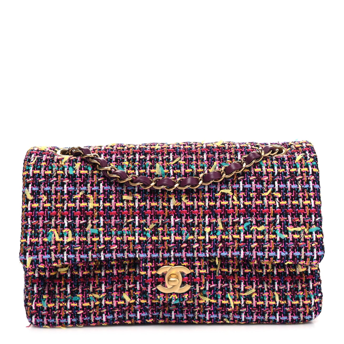Tweed Quilted Medium Double Flap Multicolor