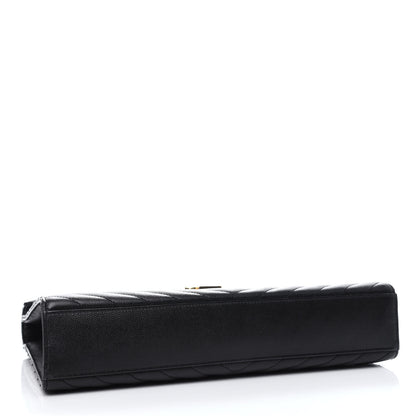 Saint Laurent Grain De Poudre Matelasse Chevron Large Monogram Satchel Black 4 of 11