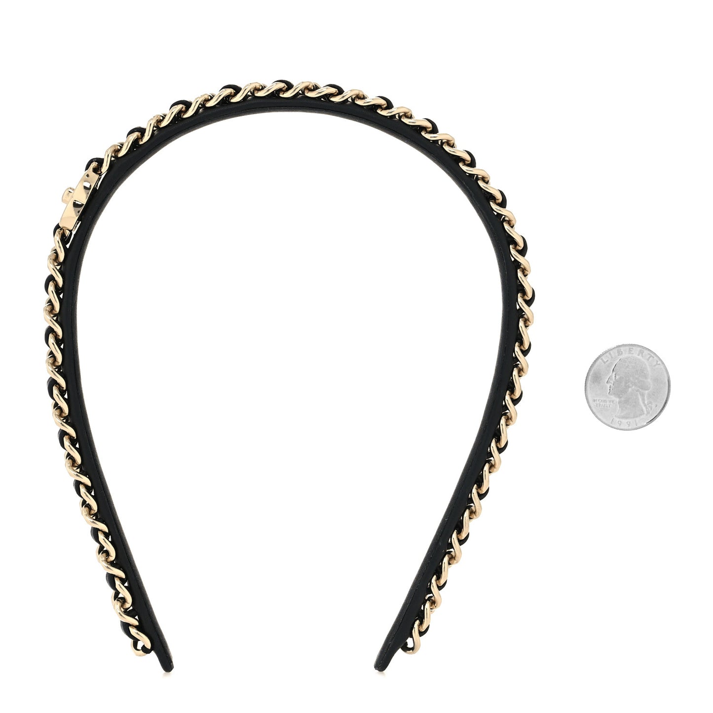 Metal Lambskin Chain CC Headband Black Gold