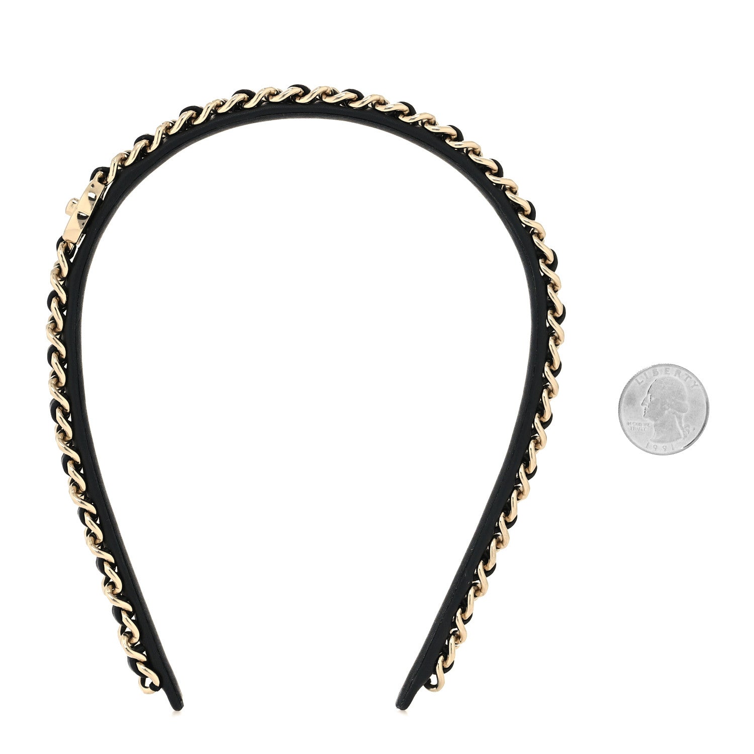 Chanel Metal Lambskin Chain CC Headband Black Gold 2 of 5