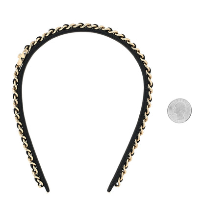 Chanel Metal Lambskin Chain CC Headband Black Gold 2 of 5