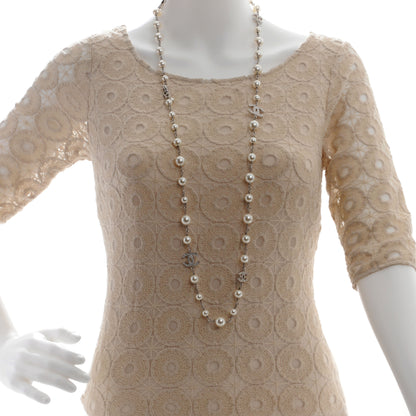 Chanel Crystal Pearl CC Long Necklace Silver 2 of 5
