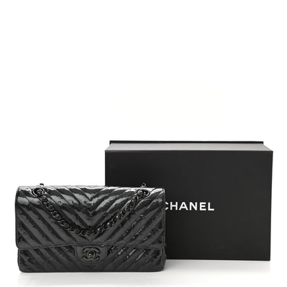 Chanel Metallic Patent Crumpled Calfskin Chevron Quilted Medium Double Flap So Black 11 of 11