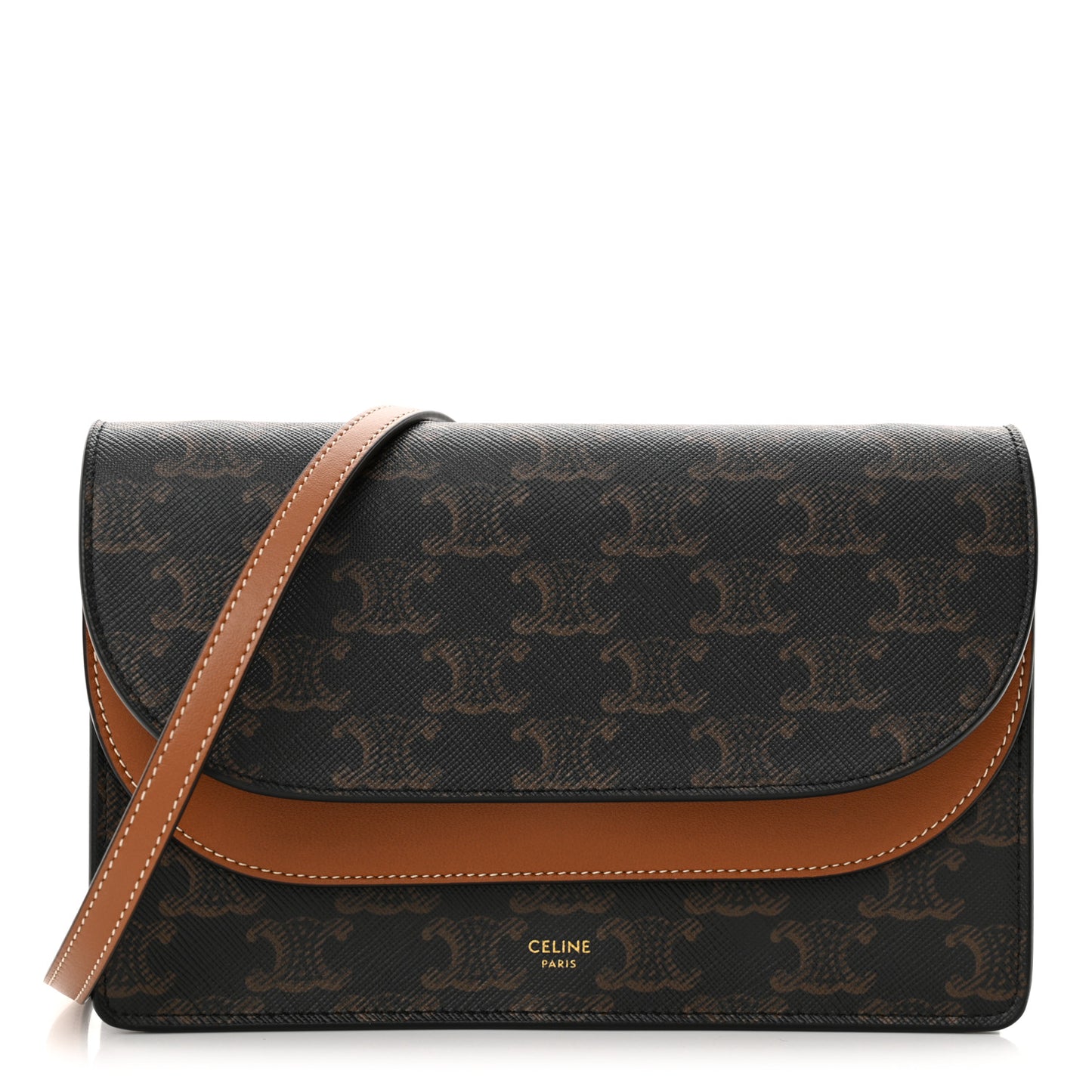 Triomphe Canvas Lambskin Wallet On Strap Tan