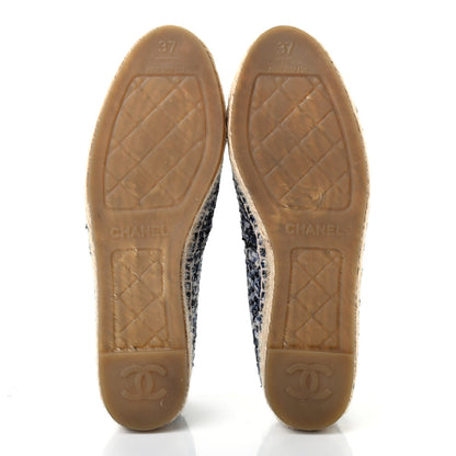 Chanel Metallic Tweed Lambskin CC Espadrilles 37 Blue Black Silver 5 of 7