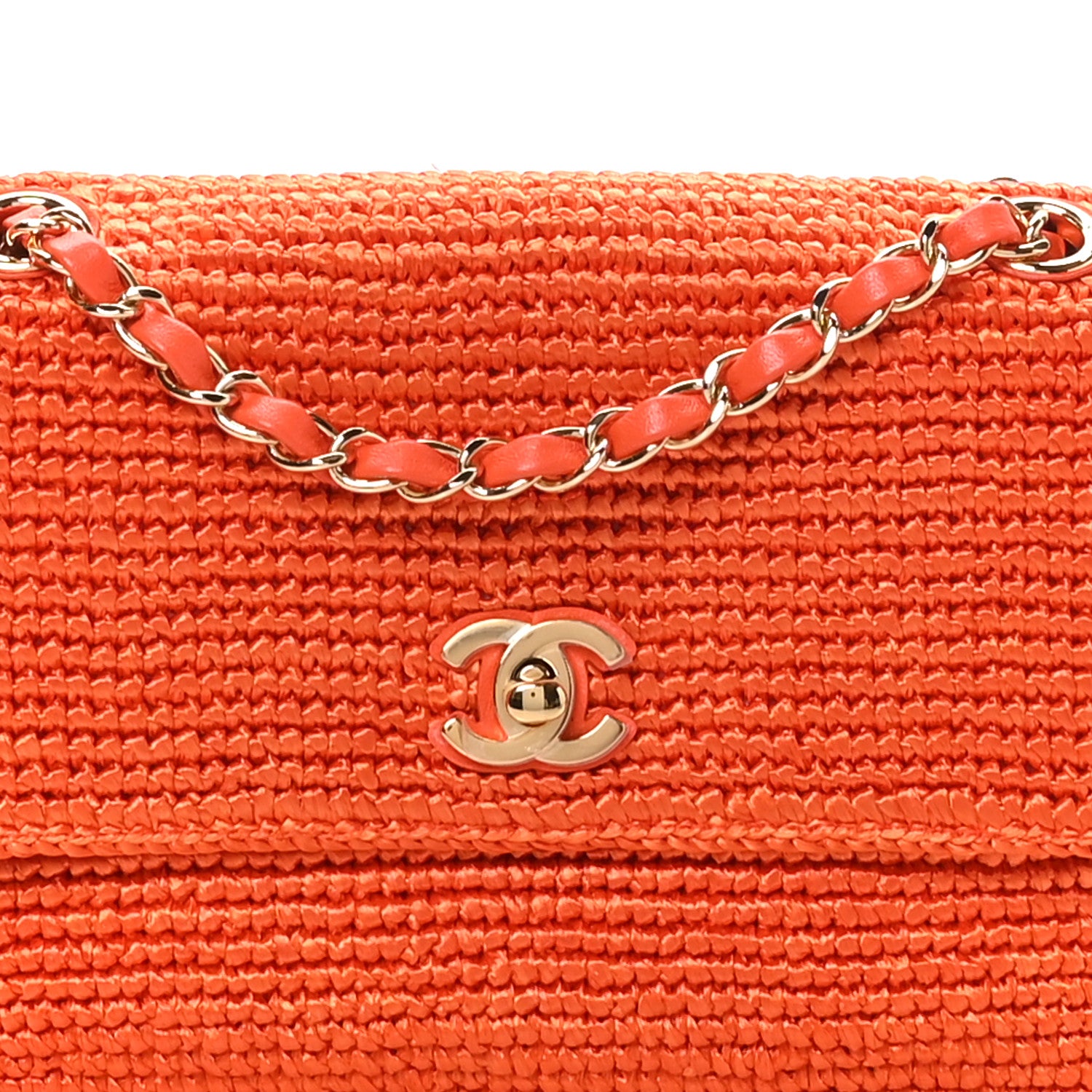 Chanel Braided Raffia Small Coco Beach Flap Bag Orange 7 of 10