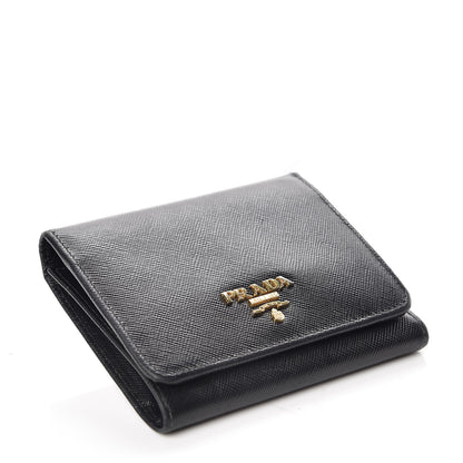 Prada Saffiano Tri-Fold Compact Wallet Black 4 of 10
