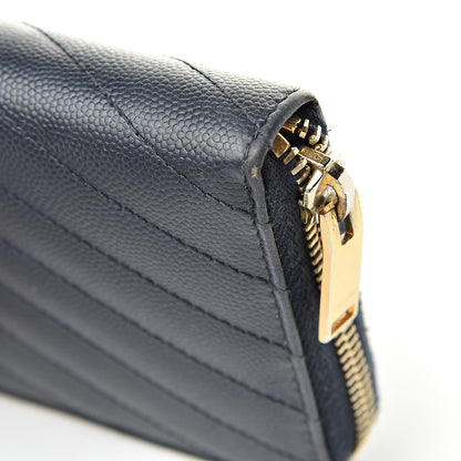 Saint Laurent Grain De Poudre Matelasse Chevron Monogram Zip Around Wallet Navy 13 of 16