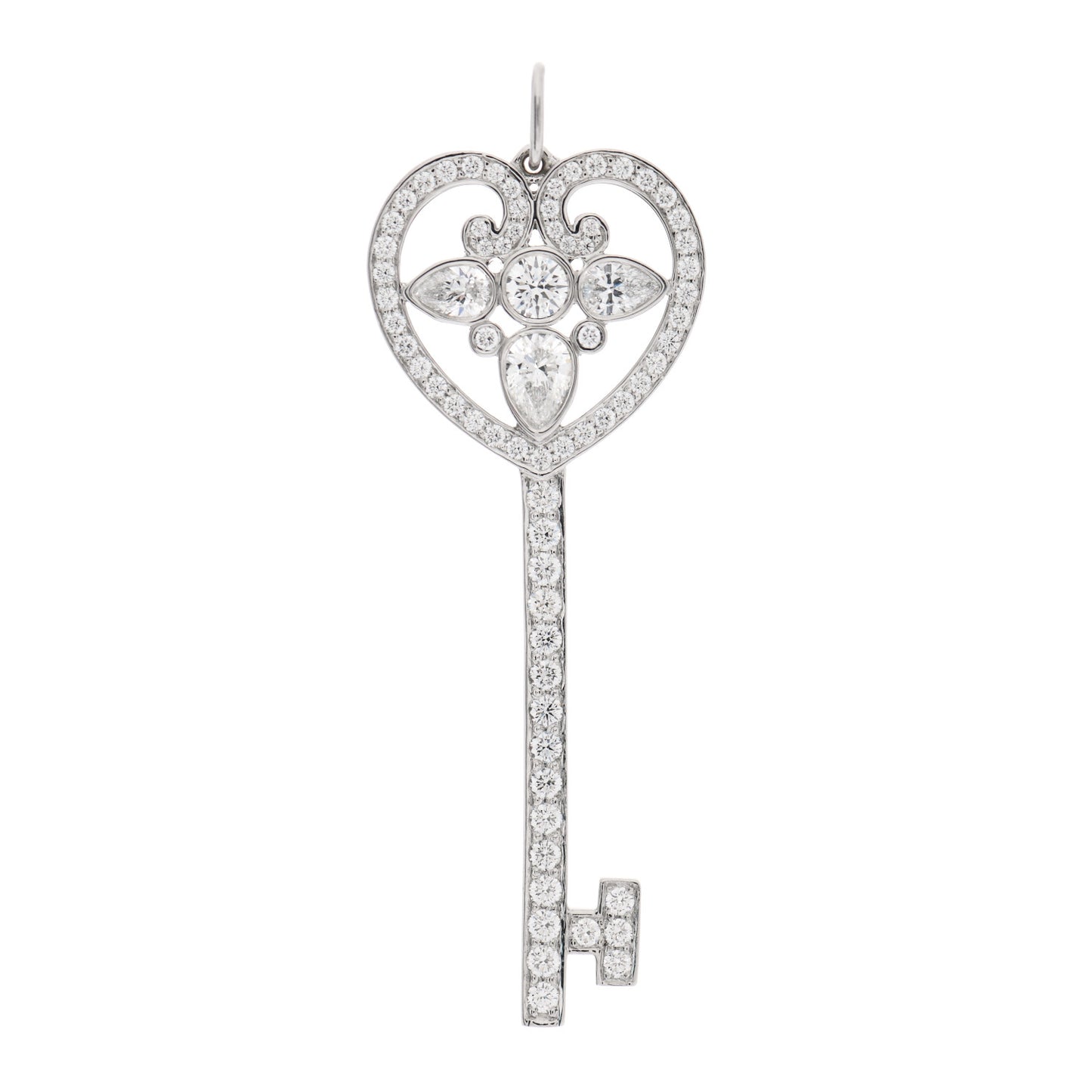 Platinum Diamond Ornate Heart Key Pendant