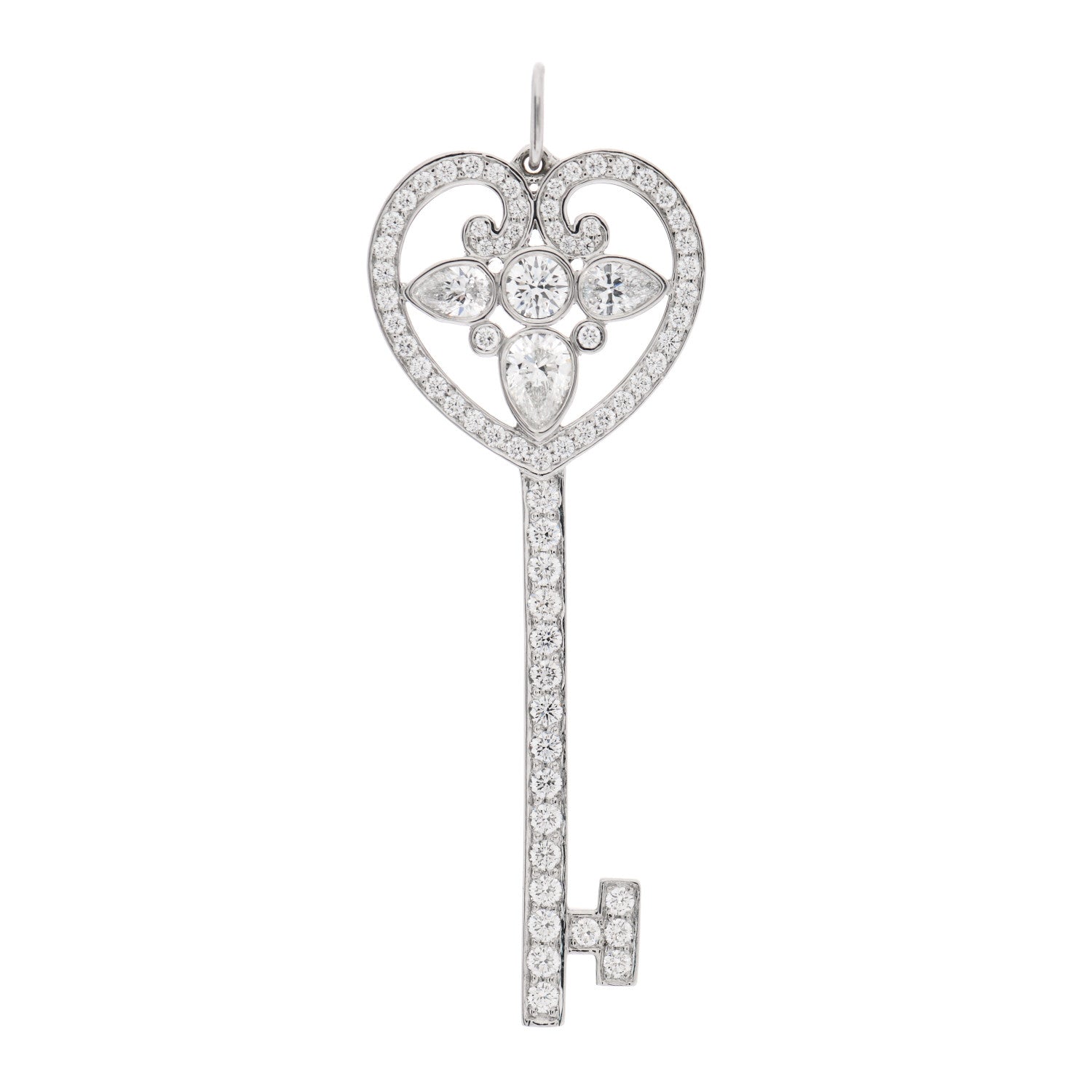 Tiffany Platinum Diamond Ornate Heart Key Pendant 1 of 5
