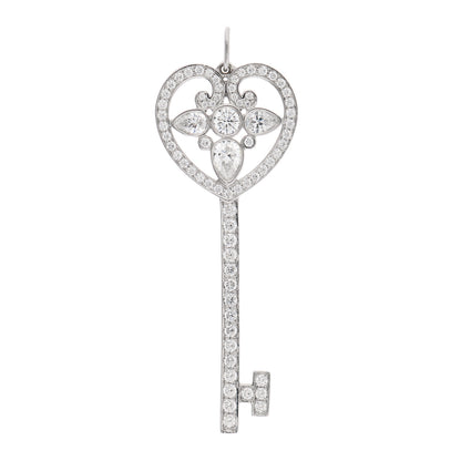 Tiffany Platinum Diamond Ornate Heart Key Pendant 1 of 5
