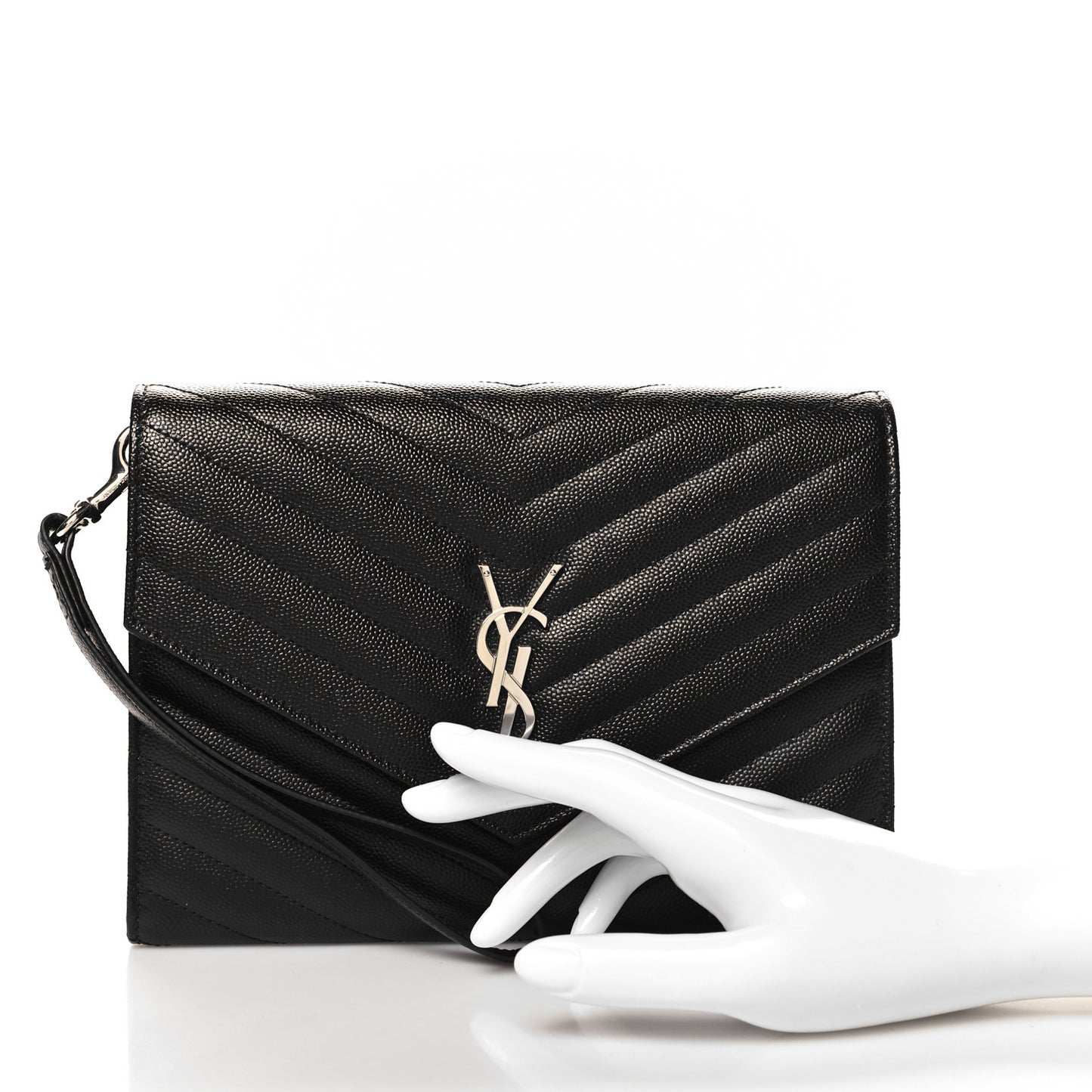 Grain De Poudre Matelasse Chevron Monogram Envelope Clutch Black