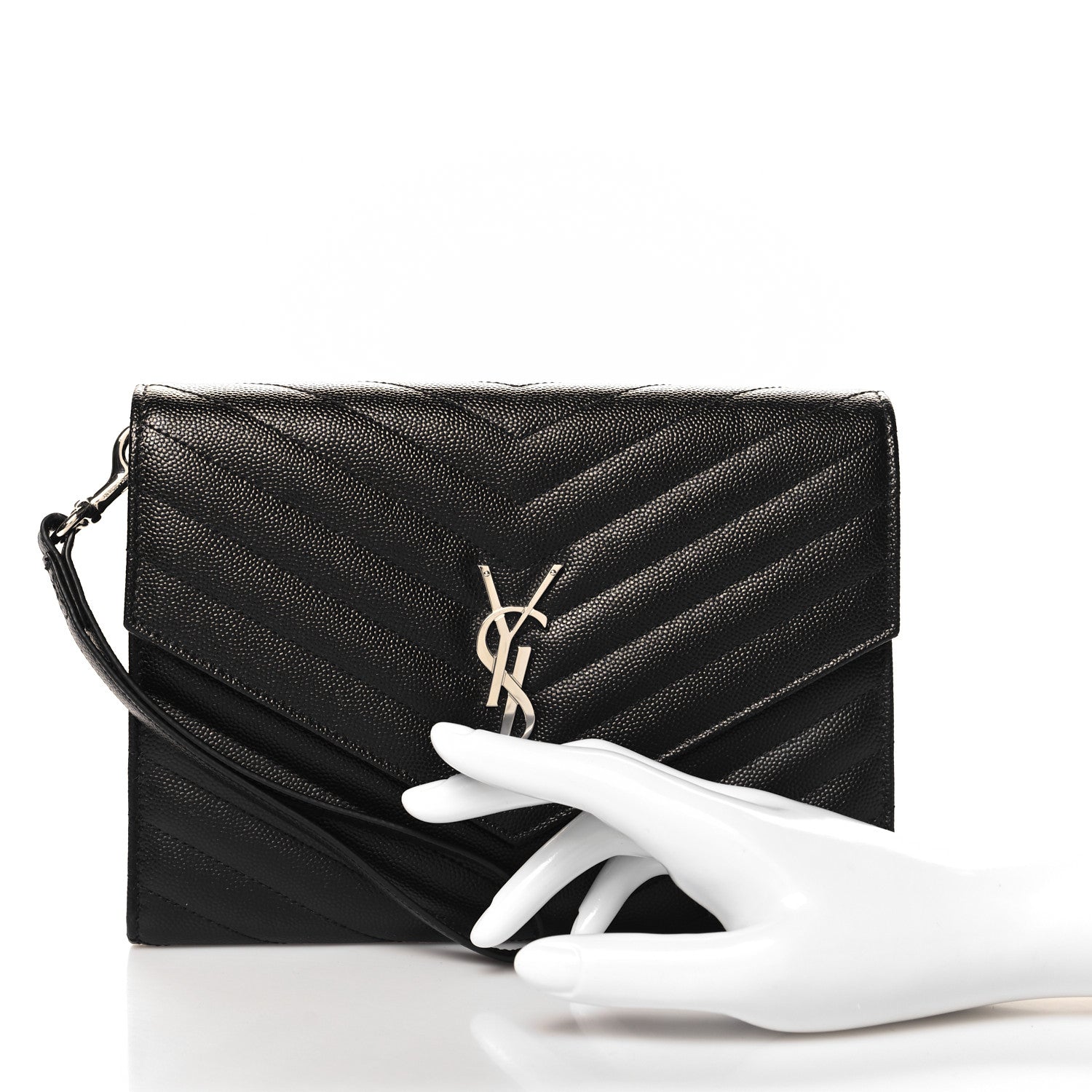 Saint Laurent Grain De Poudre Matelasse Chevron Monogram Envelope Clutch Black 2 of 7