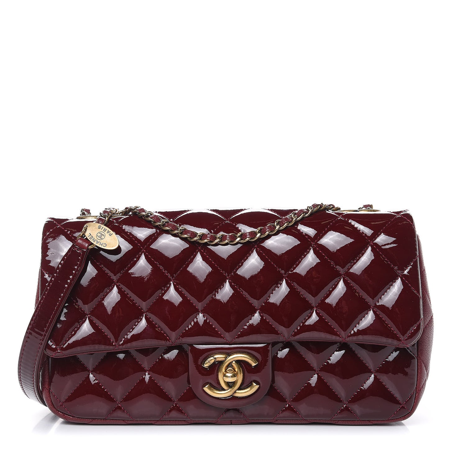 Patent Goatskin Quilted Medium CC Eyelet Flap Burgundy