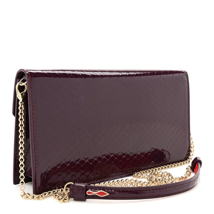 Christian Louboutin Patent Birdy Snakeskin Embossed Loubi54 Crossbody Clutch Merlot 3 of 9