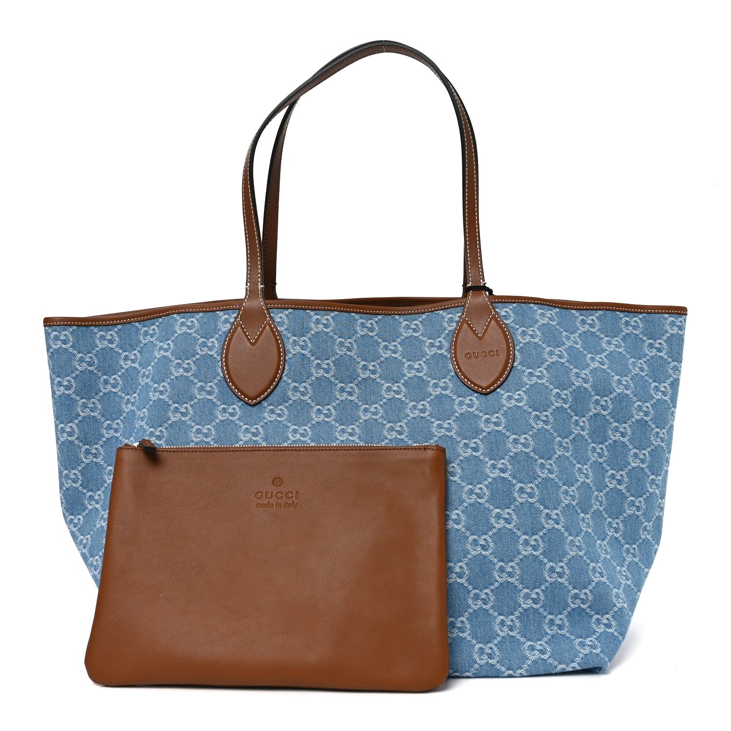 Gucci New Denim GG Monogram Calfskin Large Totissima Tote Light Blue 3 of 10