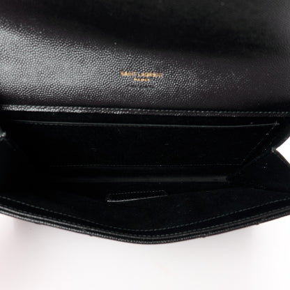 Saint Laurent Grain De Poudre Matelasse Chevron Monogram Envelope Clutch Black 5 of 11
