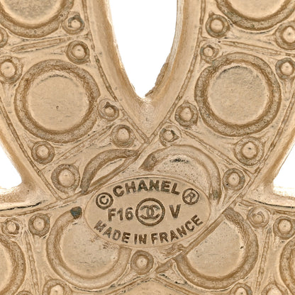 Chanel Metal Crystal Graduated Pearl CC Brooch Gold 4 of 5