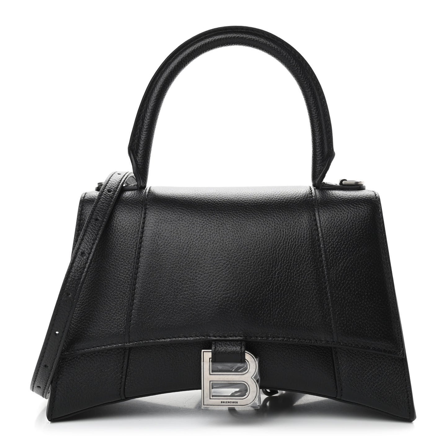 Grained Calfskin Small Hourglass Top Handle Bag Black