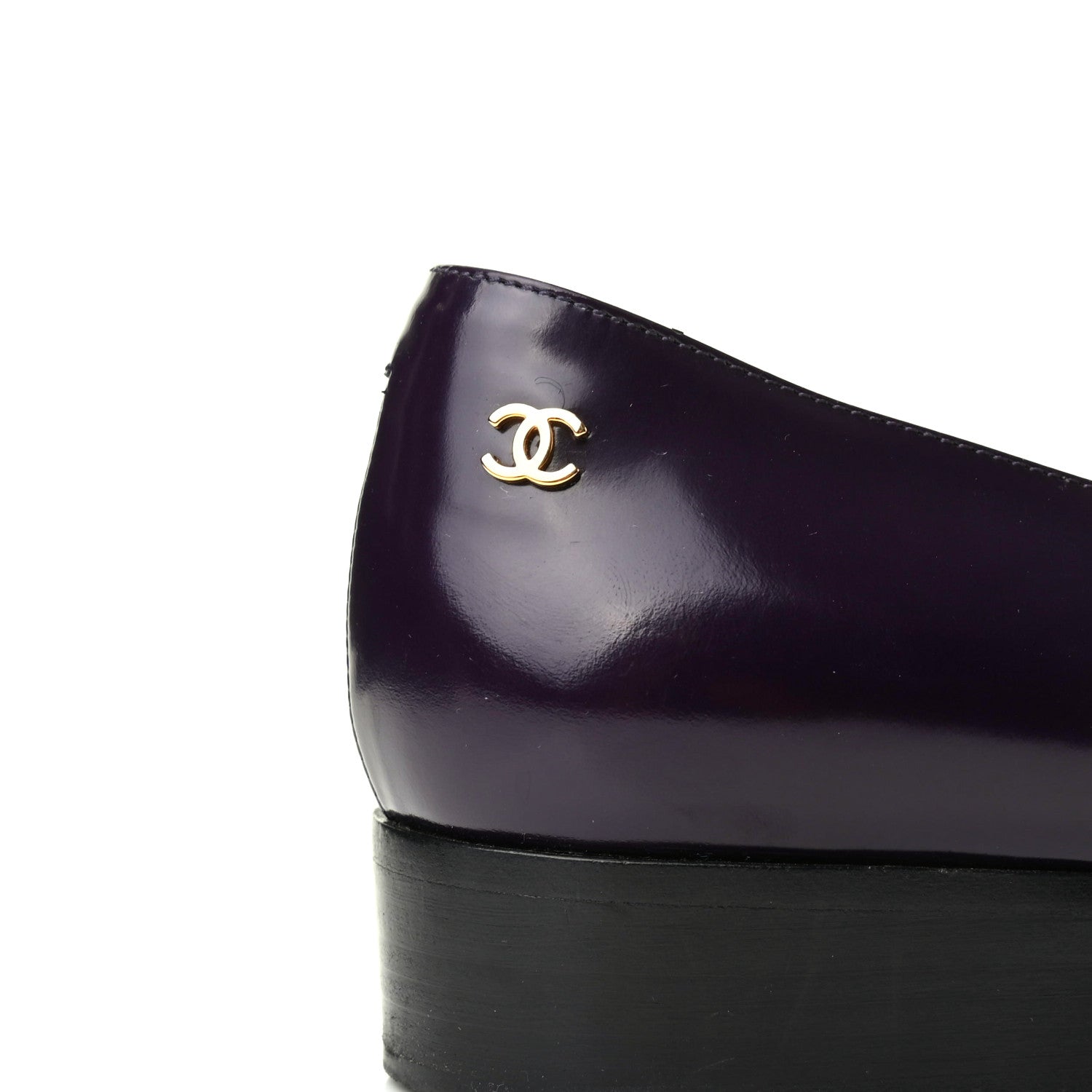 Chanel Glazed Calfskin CC Loafers 38.5 Dark Purple 10 of 12
