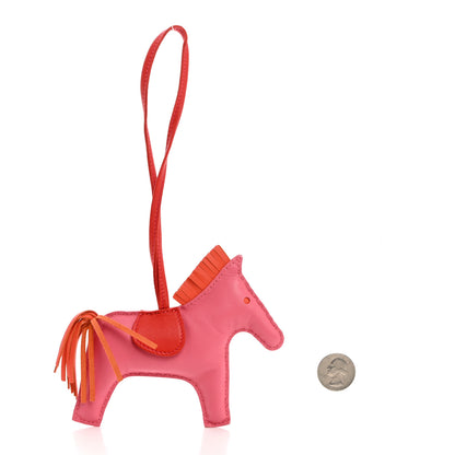 Hermes Milo Lambskin Grigri Rodeo Horse Bag Charm GM Rose Azalee Orange Poppy 2 of 3