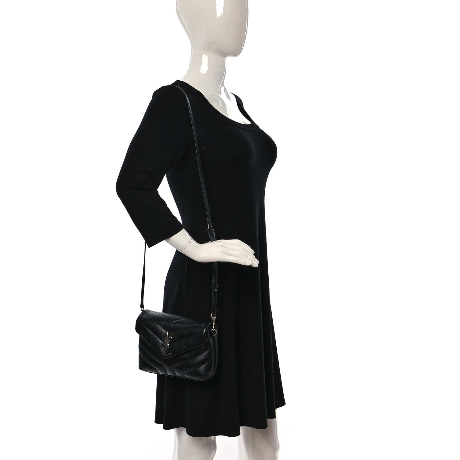 Saint Laurent Calfskin Y Quilted Monogram Toy Loulou Crossbody Bag Black 2 of 12