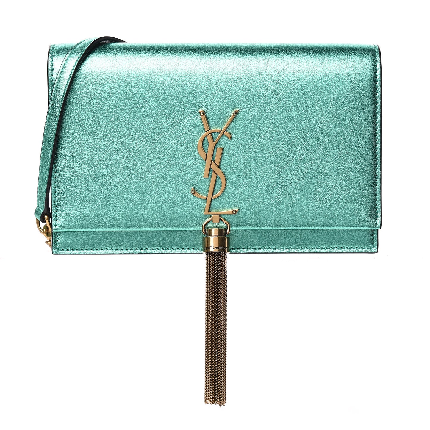 Laminated Calfskin Classic Monogram Kate Tassel Chain Wallet Green