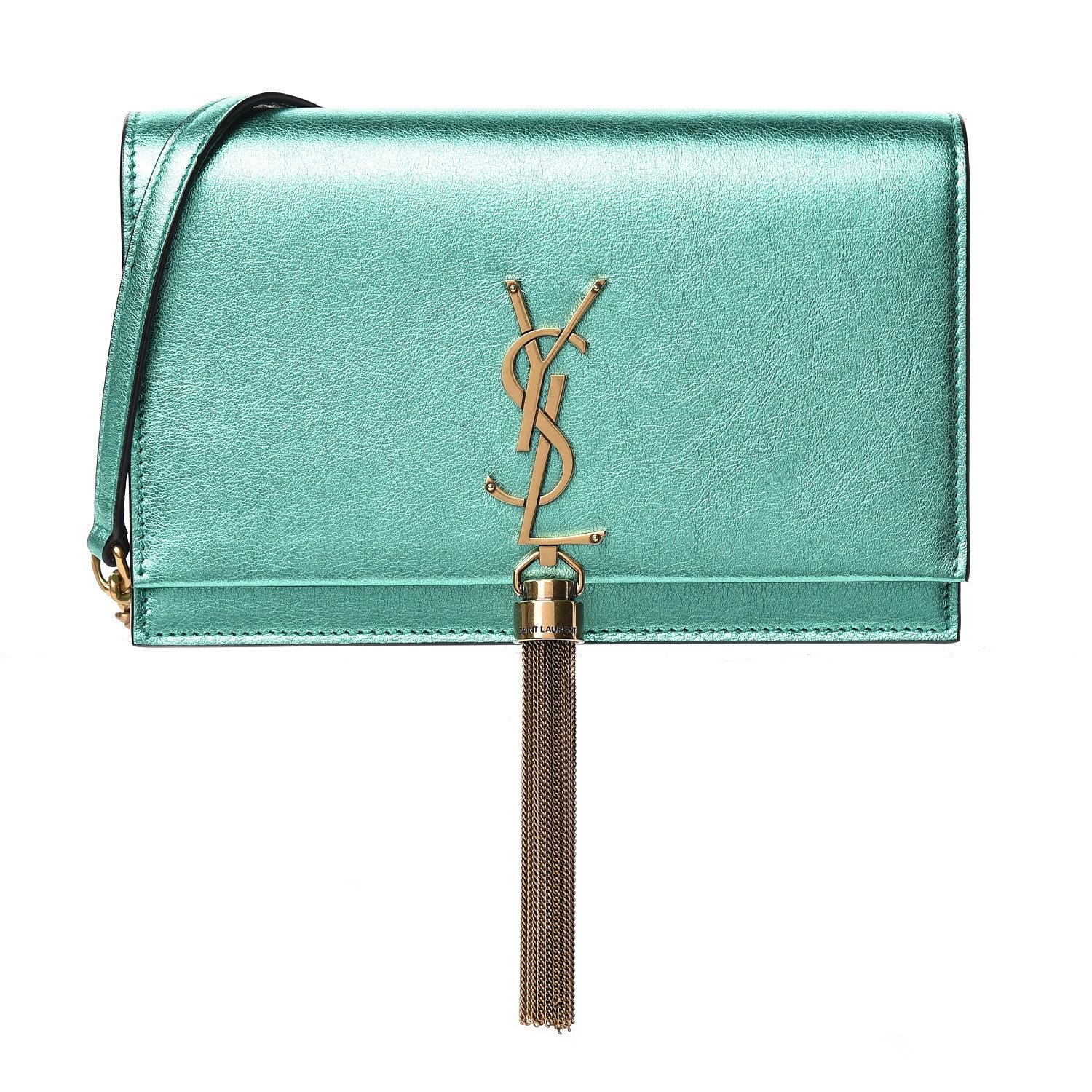 Saint Laurent Laminated Calfskin Classic Monogram Kate Tassel Chain Wallet Green 1 of 12