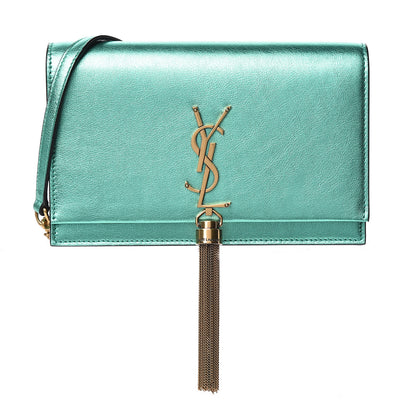 Saint Laurent Laminated Calfskin Classic Monogram Kate Tassel Chain Wallet Green 1 of 12